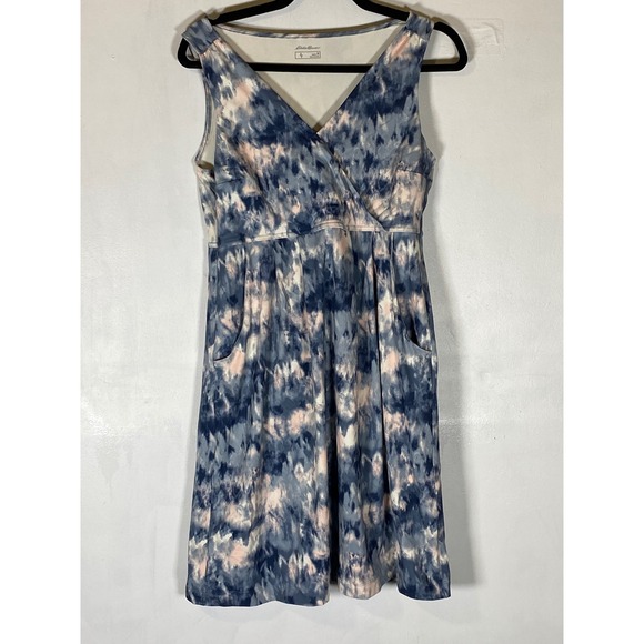 Eddie Bauer Dresses & Skirts - Eddie Bauer Blue Watercolor Fit Flare Dress Sleeveless Pockets Medium